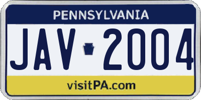 PA license plate JAV2004