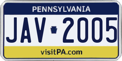 PA license plate JAV2005