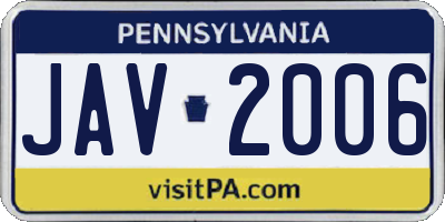 PA license plate JAV2006
