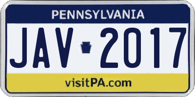 PA license plate JAV2017