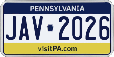 PA license plate JAV2026