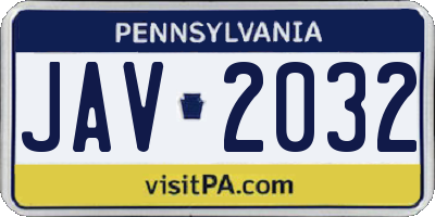 PA license plate JAV2032