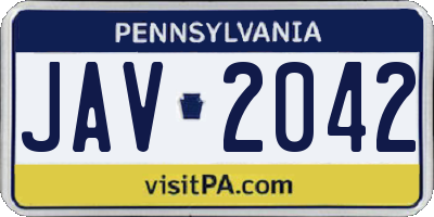 PA license plate JAV2042