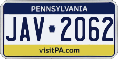 PA license plate JAV2062