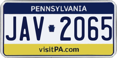 PA license plate JAV2065