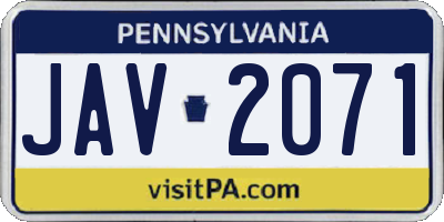 PA license plate JAV2071