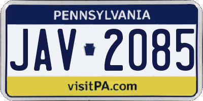 PA license plate JAV2085