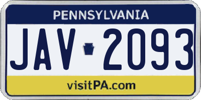 PA license plate JAV2093
