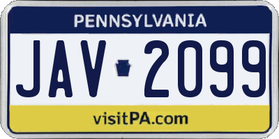 PA license plate JAV2099