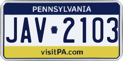 PA license plate JAV2103