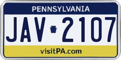 PA license plate JAV2107