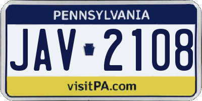 PA license plate JAV2108