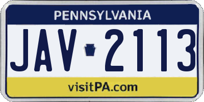 PA license plate JAV2113