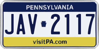 PA license plate JAV2117