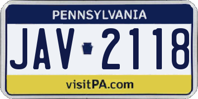 PA license plate JAV2118