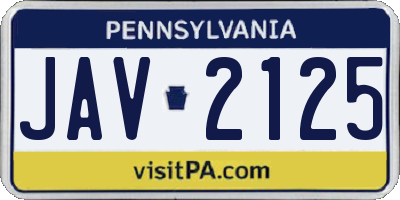 PA license plate JAV2125