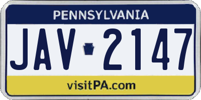 PA license plate JAV2147