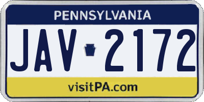 PA license plate JAV2172