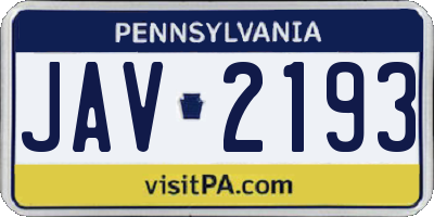 PA license plate JAV2193