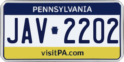 PA license plate JAV2202