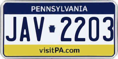 PA license plate JAV2203