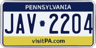 PA license plate JAV2204