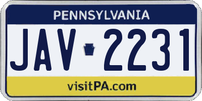 PA license plate JAV2231