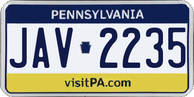 PA license plate JAV2235