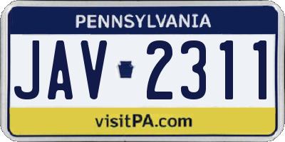 PA license plate JAV2311