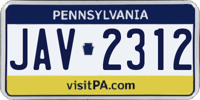 PA license plate JAV2312