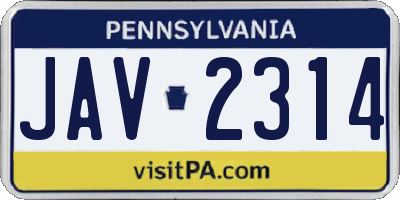 PA license plate JAV2314