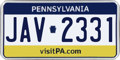 PA license plate JAV2331