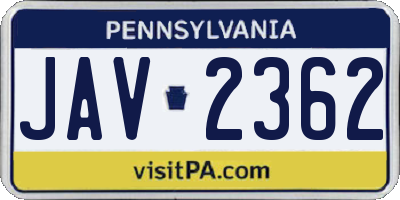 PA license plate JAV2362