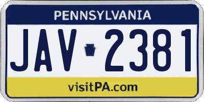 PA license plate JAV2381