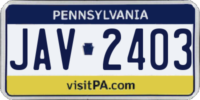 PA license plate JAV2403