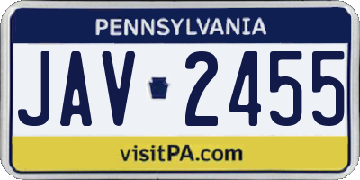 PA license plate JAV2455