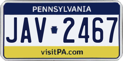 PA license plate JAV2467
