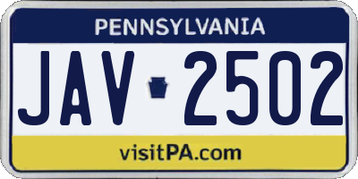 PA license plate JAV2502