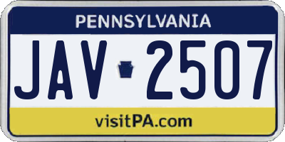 PA license plate JAV2507