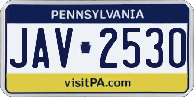 PA license plate JAV2530