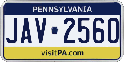 PA license plate JAV2560