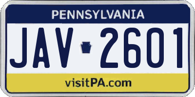 PA license plate JAV2601