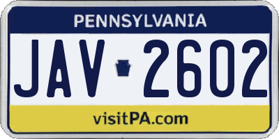PA license plate JAV2602