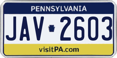 PA license plate JAV2603