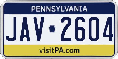 PA license plate JAV2604