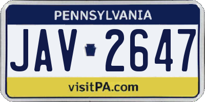 PA license plate JAV2647