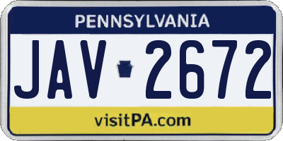 PA license plate JAV2672