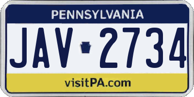 PA license plate JAV2734