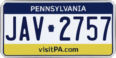 PA license plate JAV2757