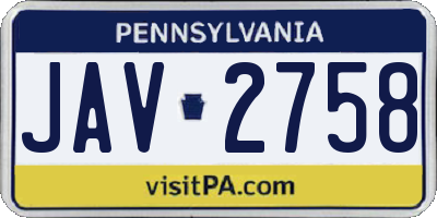 PA license plate JAV2758